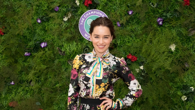 Game of Thrones Emilia Clarke wore a beautiful printed dress with floral detailing to the tennis tournament.