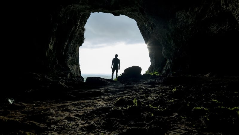 Entirely hollow aside from the dark: AlanJames Burns at Kesh Caves, Sligo. Photo: Trevor Whelan