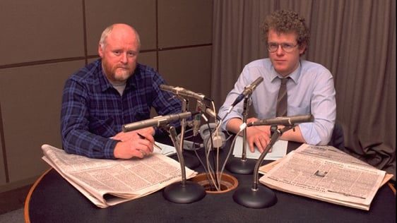 Morning Ireland presenters David Hanly and Cathal Mac Coille (1986)