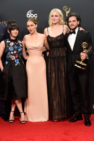 Maisie Williams, Emilia Clarke, Sophie Turner and Kit Harington, winners of Best Drama Series for 'Game of Thrones' Emmy 2016.