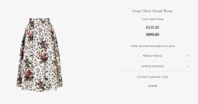 <p>Erdem's Hurst Rose Skirt is on sale for €535</p>