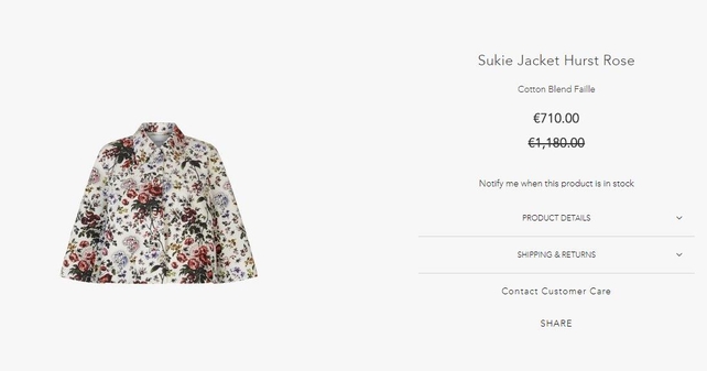 <p>Erdem's Hurst Rose Jacket is on sale for €710</p>