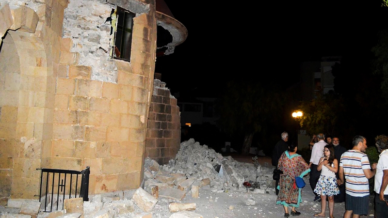 Damage to buildings on the island of Kos