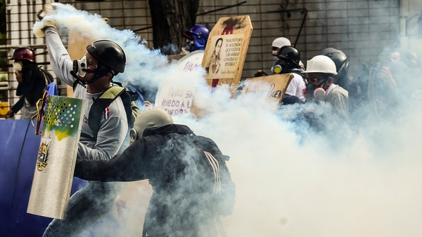 Violence scenes in Caracas yesterday