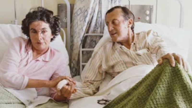 Patricia Knatchbull in hospital alongside her husband, John, in Sligo