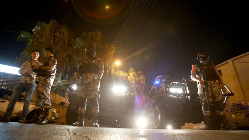 Security forces outside the Israeli embassy in Jordan