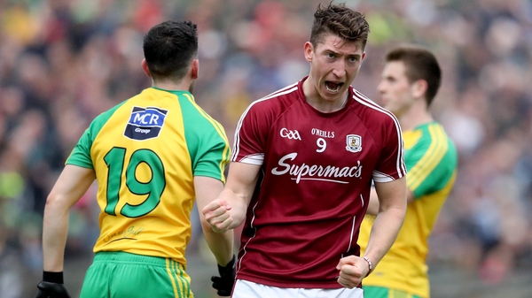 Johnny Heaney celebrates a score against Donegal