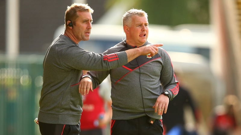 Mayo manager Stephen Rochford (R) and selector Peter Burke on the sideline