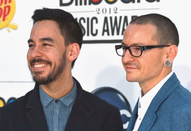 Linkin Park's Mike Shinoda and Chester Bennington arrive at the 2012 Billboard Music Awards