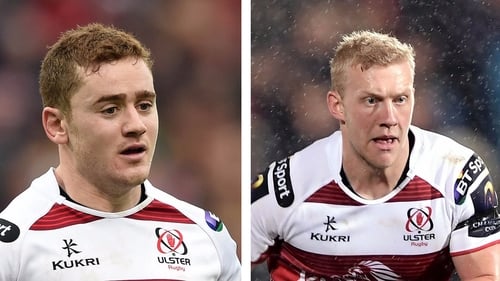 Paddy Jackson (L) and Stuart Olding have been relieved of their duties, according to Ulster Rugby and the IRFU