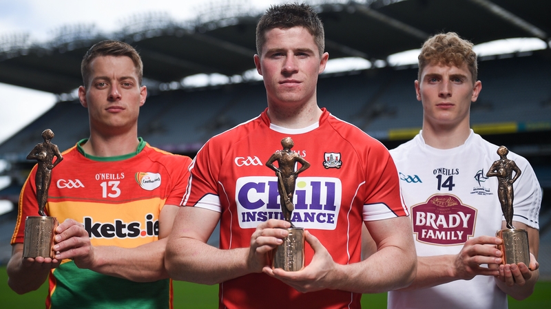 Carlow footballer Paul Broderick (L), Cork hurler Conor Lehane (C) and Kildare footballer Daniel Flynn