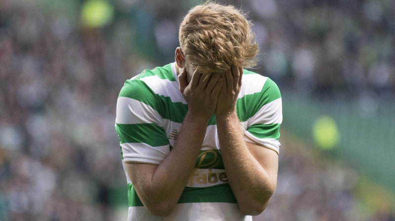 Stuart Armstrong holds his head in frustration