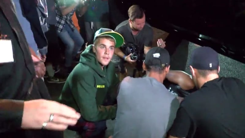 Justin Bieber at the scene of the accident Screengrab: SplashNews