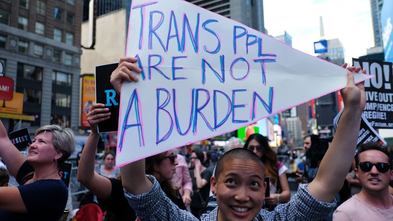 Protest held in New York's Times Square over the ban announced by Donald Trump