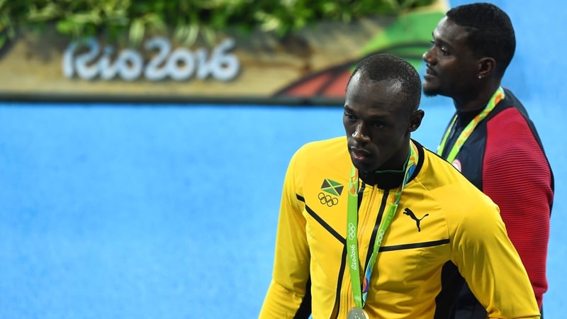 Usain Bolt and Justin Gatlin on the podium at last year's Olympics