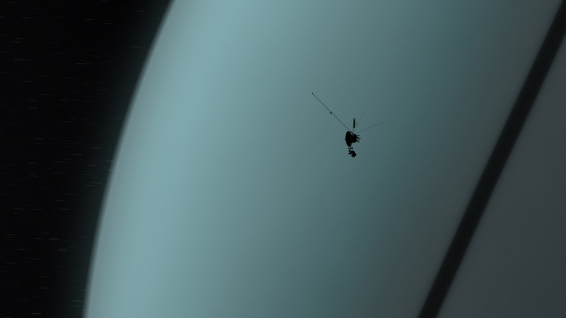 From The Farthest: The Voyager spacecraft, orbiting around Uranus.