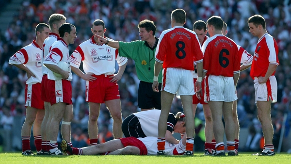 Referee Brian White ordering players away during the 2003 All-Ireland final