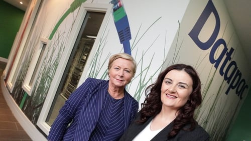Tánaiste and Minister for Business, Enterprise and Innovation, Frances Fitzgerald (L) and Karen O'Connor from Datapac