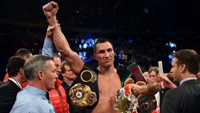 Wladimir Klitschko celebrates his win over Bryant Jennings after their world heavyweight bout at Madison Square Garden in 2015