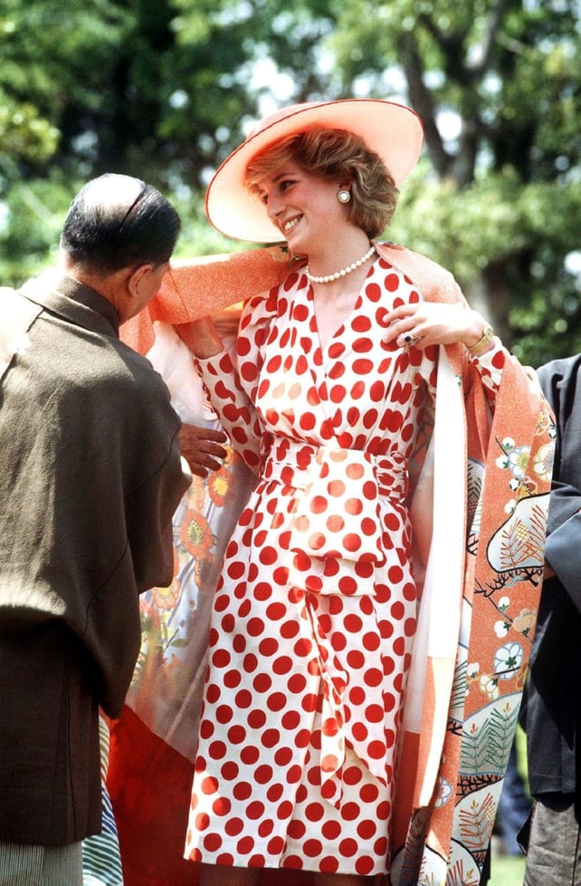 Donning a Japanese Kimono during her first visit to the ancient city of Kyoto in 1986.