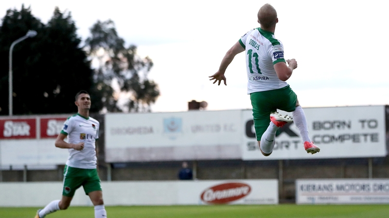 Stephen Dooley celebrates his goal at United Park