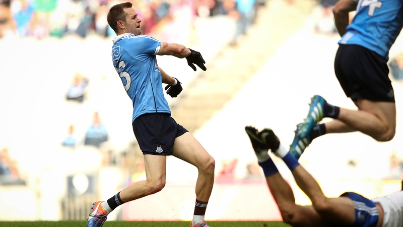 Dean Rock palms the ball to the back of the Monaghan net