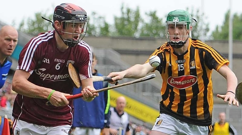 Galway's Conor Caulfield (L) with Sean Ryan of Kilkenny