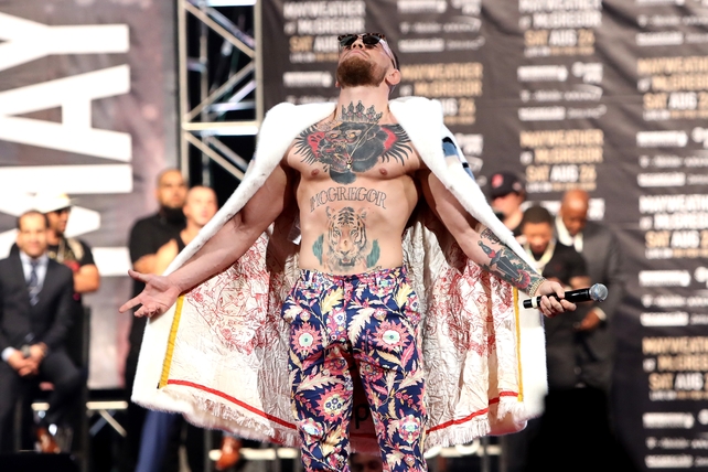 Anything but subtle. Conor makes an entrance to the Floyd Mayweather Jr. v Conor McGregor World Press Tour event at Barclays Center in Brooklyn this year.