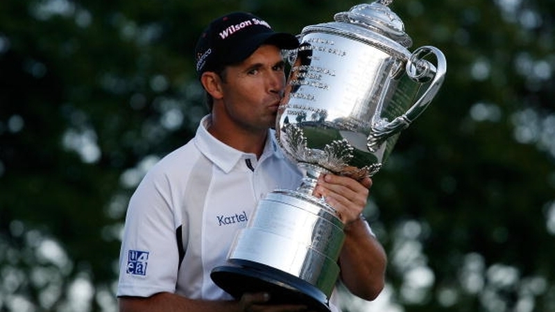 Padraig Harrington with the Wanamaker Trophy at Oakland Hills in 2008