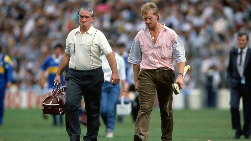 Tony Keady (right) trudges across the field during Galway's 1989 All-Ireland semi-final loss to Tipperary
