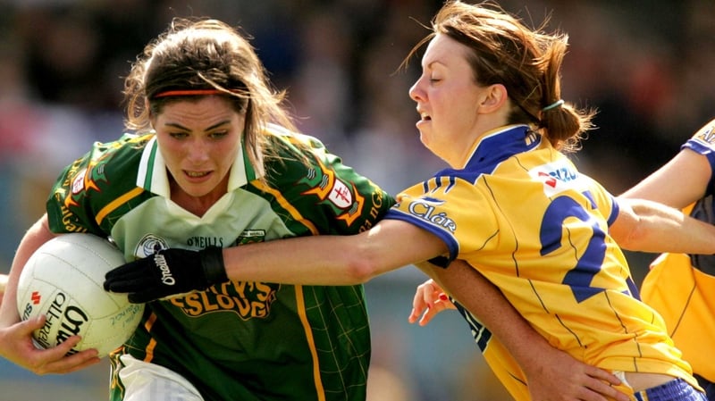 Nora Stapleton (L) in action against Clare in the Ladies NFL Division 2 final in 2008