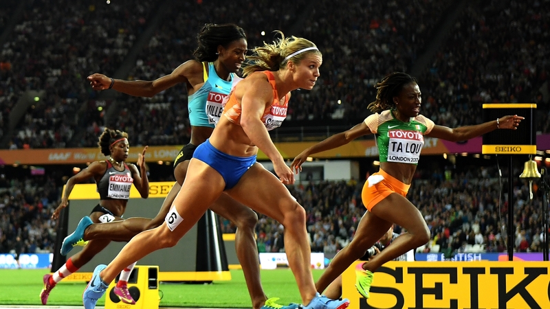 Dafne Schippers (nearest) was successful in defending her 200m title
