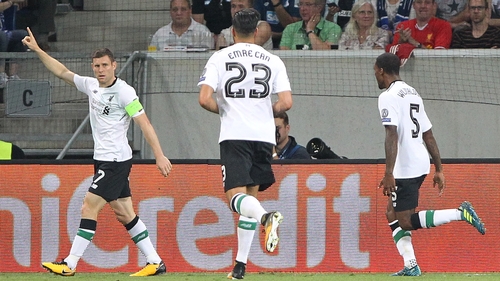 James Milner celebrates Liverpool's second goal