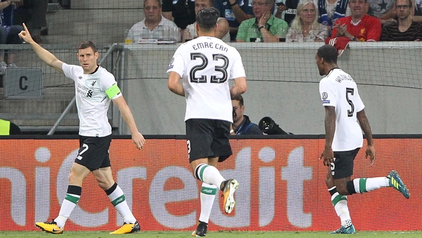 James Milner celebrates Liverpool's second goal