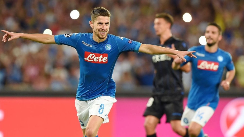 Jorginho celebrates after scoring for Napoli