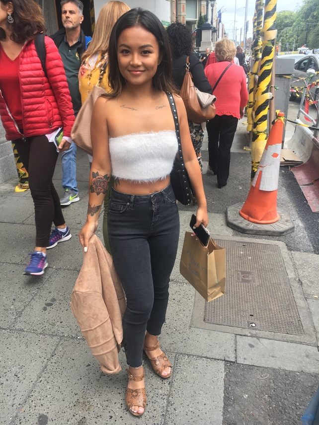 Charlie Lu bought her jacket from a boutique in California. Her top is from Urban Outfitters and her jeans and shoes are from Topshop.