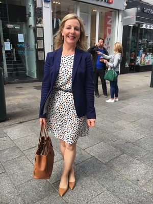 Carol Brick wears a blazer from Massimo Dutti over a La Fee Maraboutee dress she bought in Weardrobe in Tralee. Her handbag is by Michael Kors and her shoes are from Fitzpatricks.
