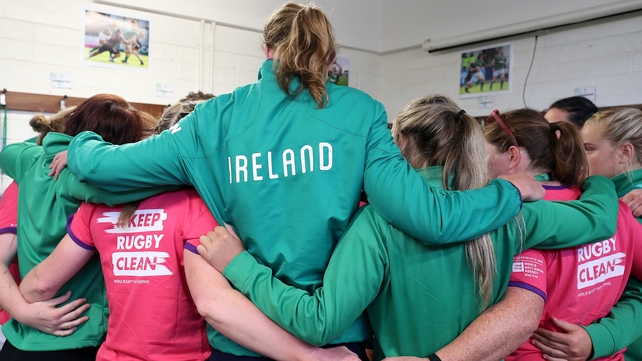 The Ireland team huddle up in the dressing-room