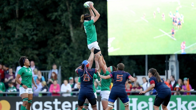 Ireland's Marie Louise Reilly wins a line out