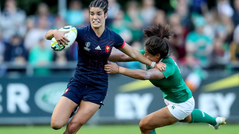 Ireland's Sene Naoupu tackles France's Montserrat Amedee