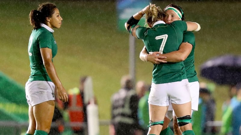 Ireland's Sene Naoupu, Claire Molloy and Lindsay Peat after the game
