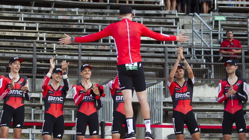 BMC Racing team celebrate their time trial win