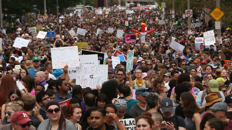 Thousands of counter protesters march in Boston against a far-right rally