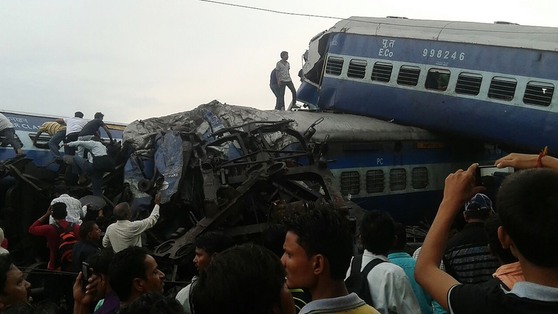 At least eight carriages derailed in the crash close to Muzaffarnagar, about 130kms north of the capital New Delhi