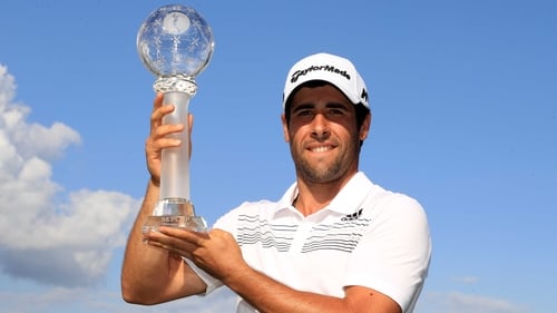 Adrian Otaegulifts the Paul Lawrie Match Play trophy