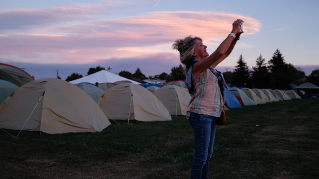 Suzanne Rapley of Santa Barbara, California is in Madras, Oregon to view the eclipse