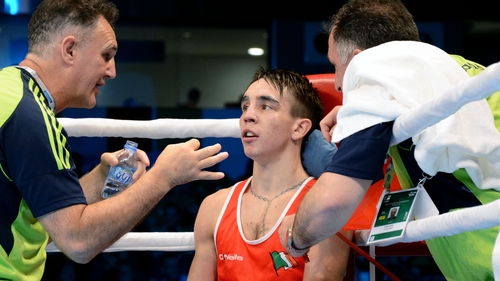 Billy Walsh in Michael Conlan's corner at the World Championships in 2015