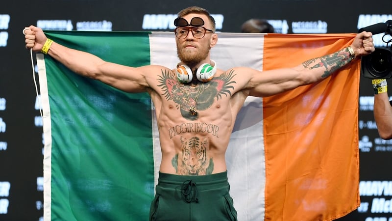 Conor McGregor at Friday night's weigh-in for his fight with Floyd Mayweather