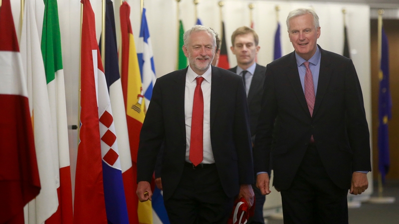 UK Labour leader Jeremy Corbyn alongside the EU's chief Brexit negotiator Michel Barnier
