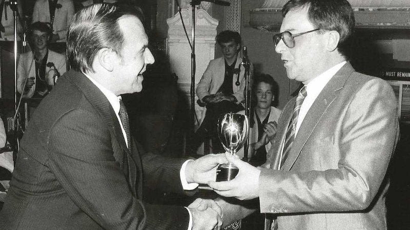Dave Gold (right) receiving one of  three awards at the BBC Radio 2 Big Band competition circa 1986.